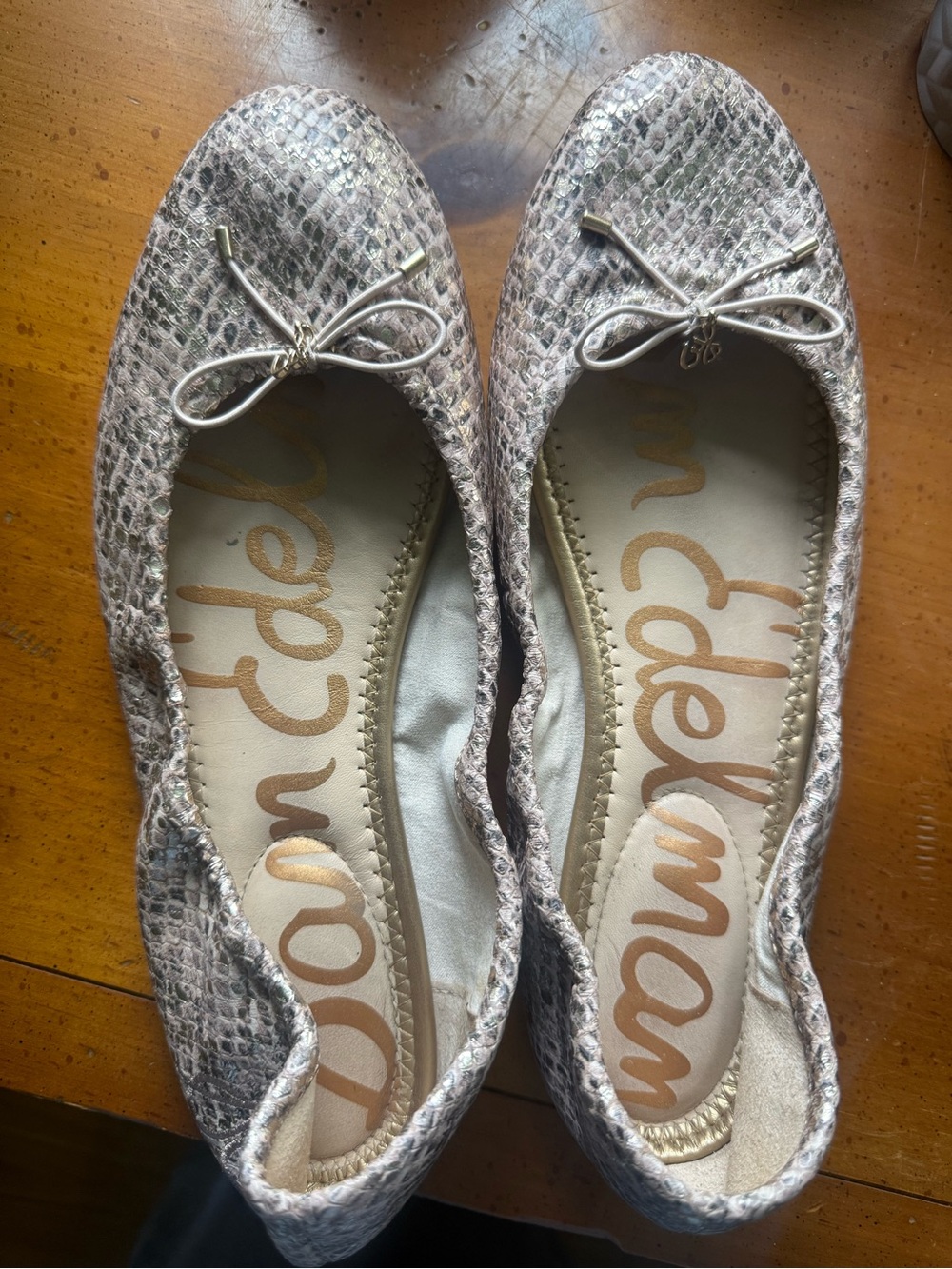 Sam Edelman Pink Snake-Print Bow Ballet Flats